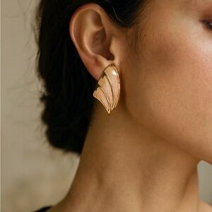 Napier Peach And Gold-Toned Leaf Earrings